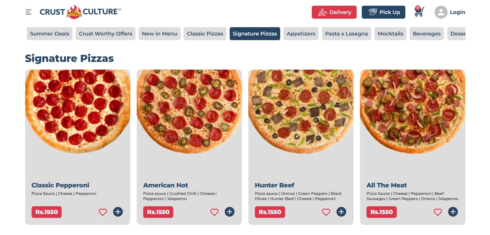 Crust Culture ordering website home page