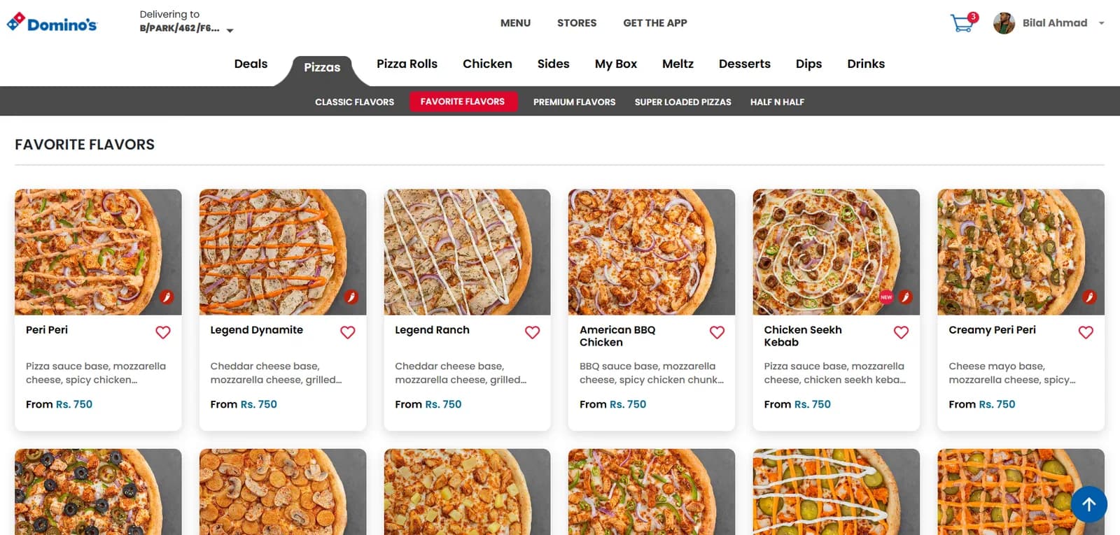 Domino's Pakistan ordering website home page